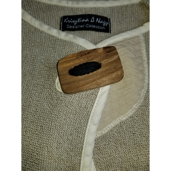 Womens Sweater-KRISZTINA NAGY-lt brown cotton cardigan lagenlook BOHO 3/4slv-M - Picture 4 of 5